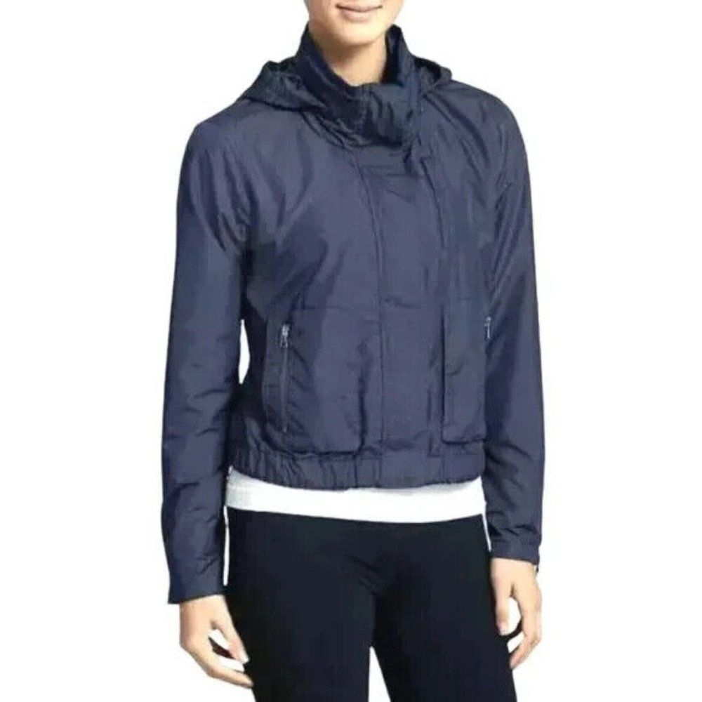 Athleta Military Bomber Windbreaker Hooded Blue Jacket Size X Small